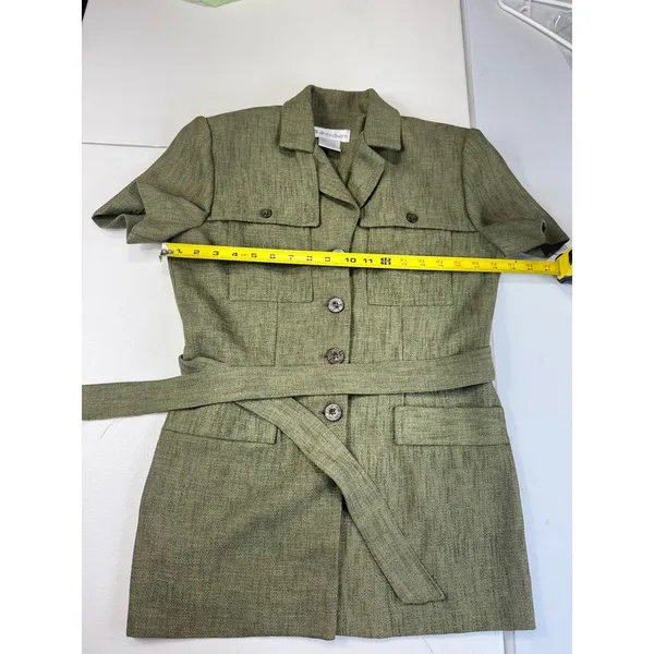 Dressbarn Olive Green Safari Style Short Sleeve Belted Shirt‎ Dress Sz 4 - Image 6