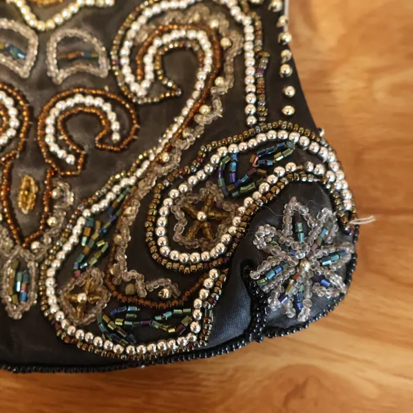 Vintage 90s Y2K Fashion Express Beaded Kiss Lock Clutch Womens Black Evening - Image 6