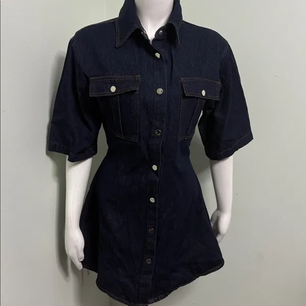 Petal & Pup Rev Mini Short Sleeve Button Denim Dress Size Small NEW - Image 5