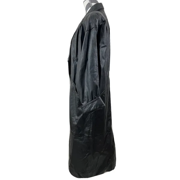 Jacqueline Ferrar Vintage 90s Black Leather Trench Coat Oversized Minimalist Long Coat - Size M - Image 7