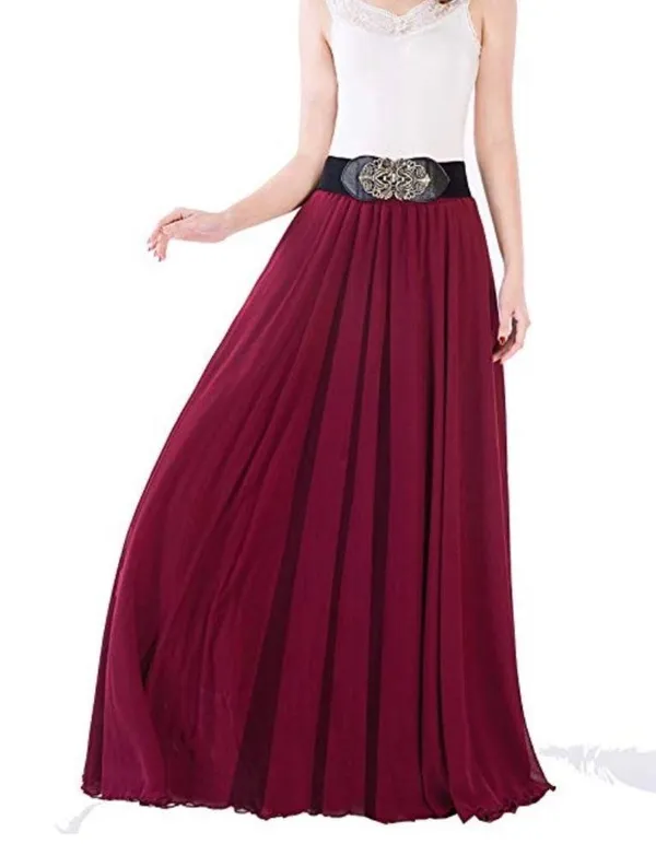 Deep red flowy chiffon maxi skirt. - Image 6