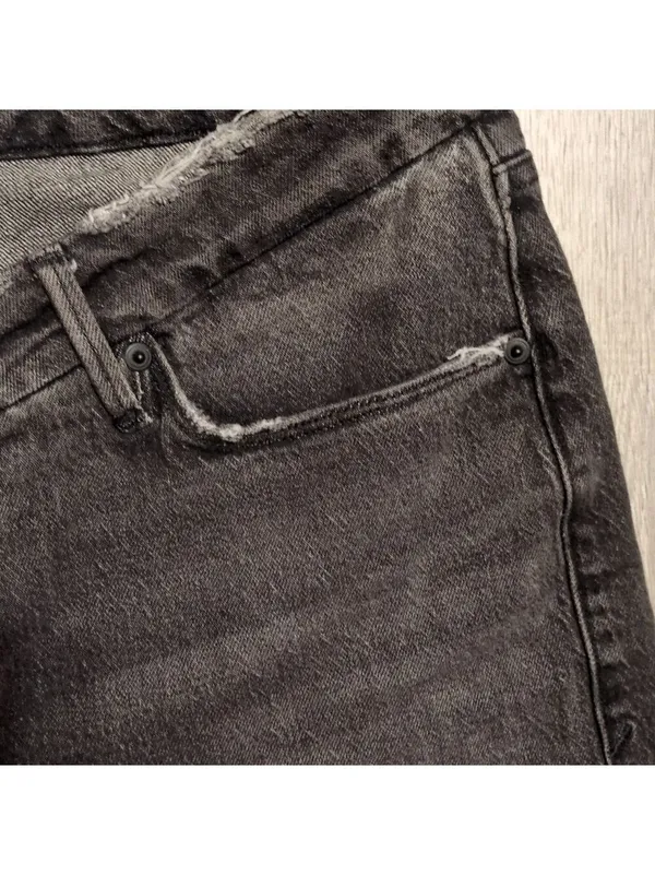 Good American Black Distressed Raw Hem Jeans Size 14/32 - Image 5