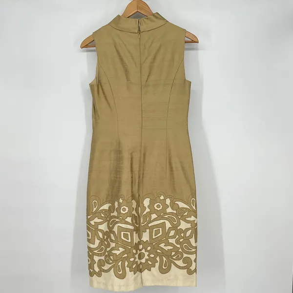Kay Unger Raw Silk Embroidered Lace Style High‎ Neck Size 6 Cocktail Formal - Image 2