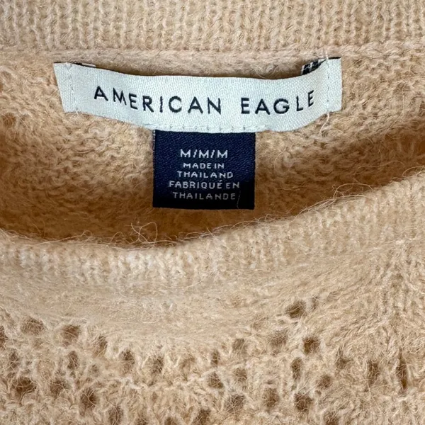 American Eagle Lace Knit Sweater Tan Long Sleeve Boat Neck‎ Women's M NWT - Image 2