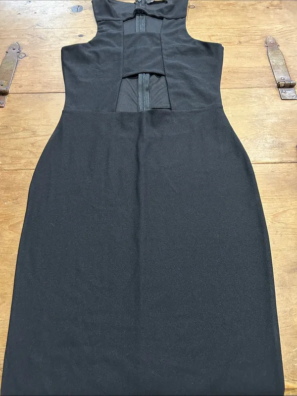 Missguided Black Cutout Bodycon Midi Dress Size 6 Sleeveless Cocktail Party - Image 4