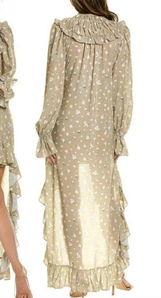 We Wore What New Floral Tie Neck Long Sleeve High Low Dress Green Size Small - Image 3