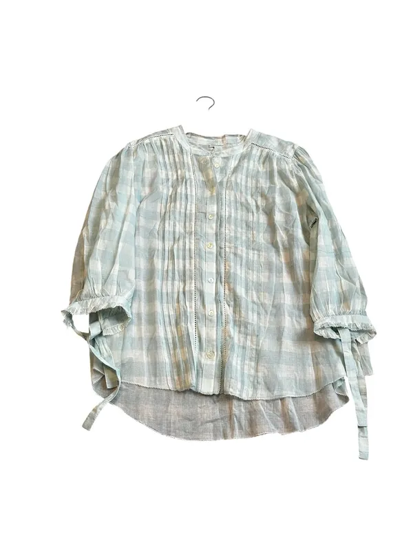Sundance Cotton Blouse Mint Green & Cream Gingham Cottagecore Shabby Chic XL - Image 3