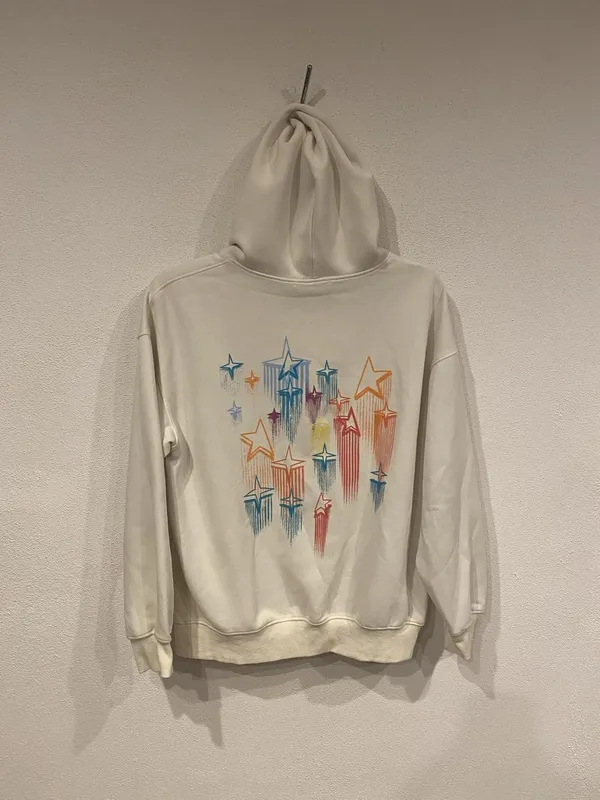 AELFRIC EDEN Hoodie Womens Medium White Fleece Colorful Star Graphic Pullover - Image 5