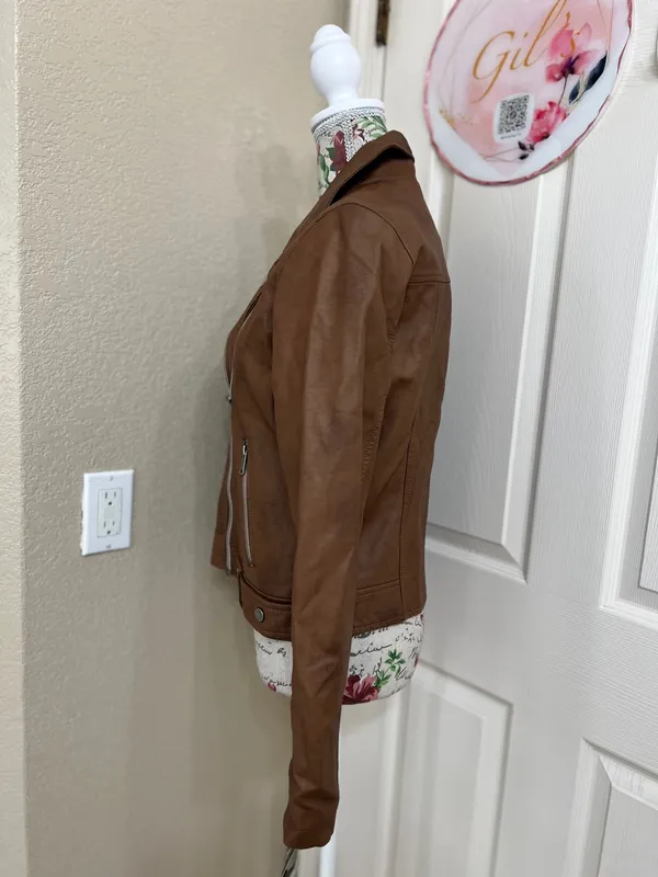 CoffeeShop Brown Faux Leather Moto Biker Jacket Size L - Image 4