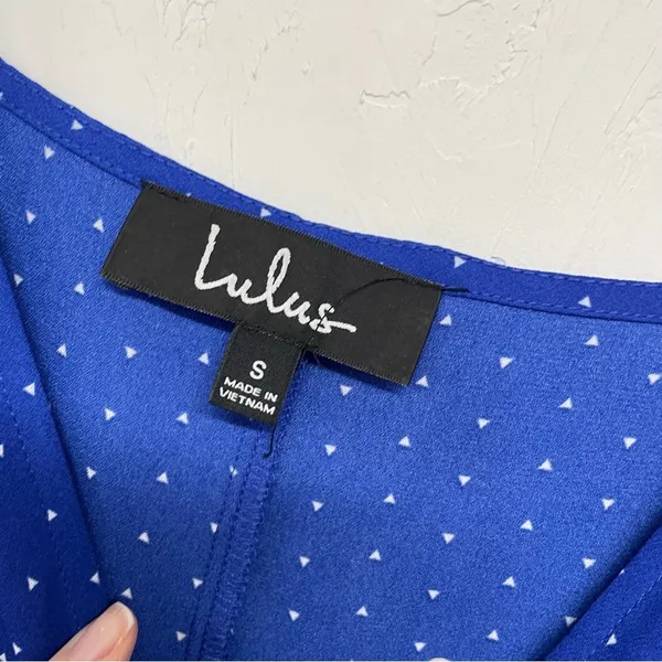 Lulus Blue Polka Dot Spaghetti Strap Casual Slip Dress Womens S Midi Coquette - Image 8