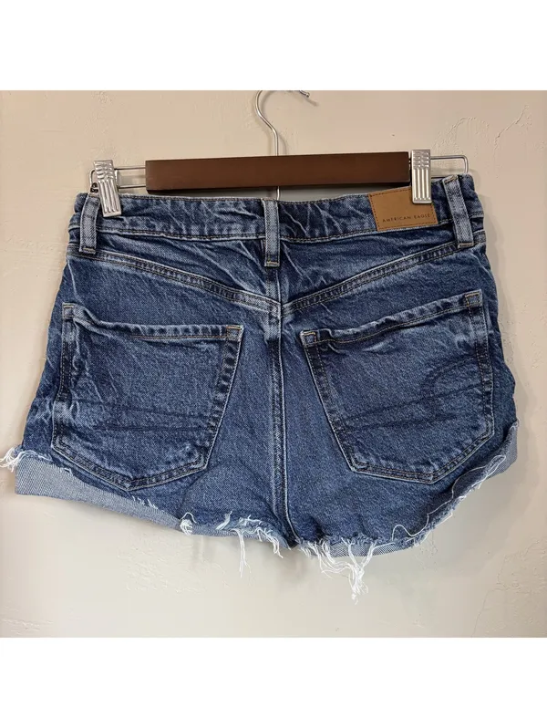 American Eagle Dark Wash Stretch Perfect Shortie Denim Shorts Cuffed Raw Hem 00 - Image 2