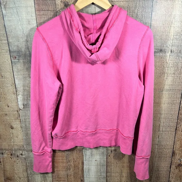 Aerie Pink Zip Up Hoodie Bird Logo Raw Hem Y2K Sweatshirt XL Casual - Image 7