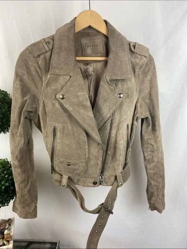 Blank NYC Tan Suede Leather Long Sleeve Cropped Moto Jacket M - Image 2