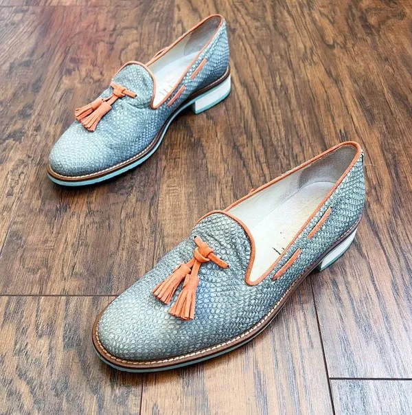 Torretti • retro tassel loafers aqua blue orange leather suede slip on - Image 12