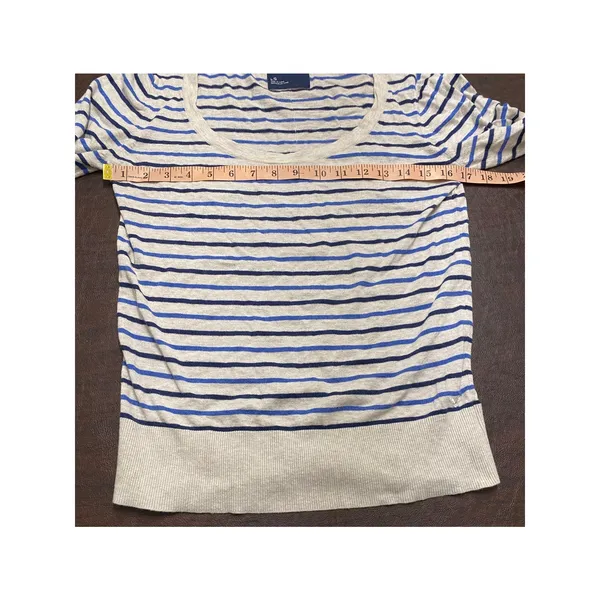 Vintage 2009 American Eagle Blue Stripe Boat Neck Sweater Top L - Image 5