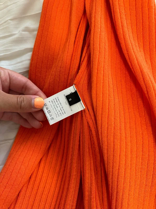 Amazon Orange V-Neck Knit Midi Dress - Image 3