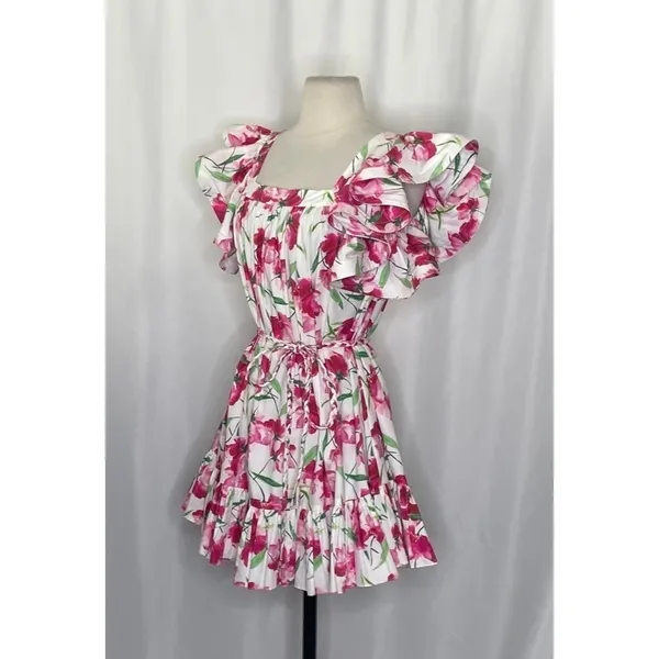 MISA Los Angeles Selma Floral Dress Ruffled A-Line Mini White Pink X-Small - Image 6
