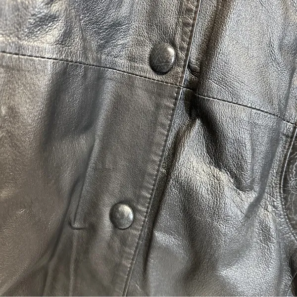Vintage 80s Wilsons Black Leather Paisley Print Long Sleeve Coat‎ Size M - Image 10