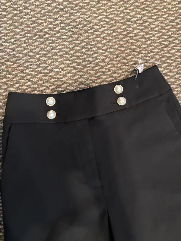 Calvin Klein Black Wide Leg Pants with pearl button detail - Image 4