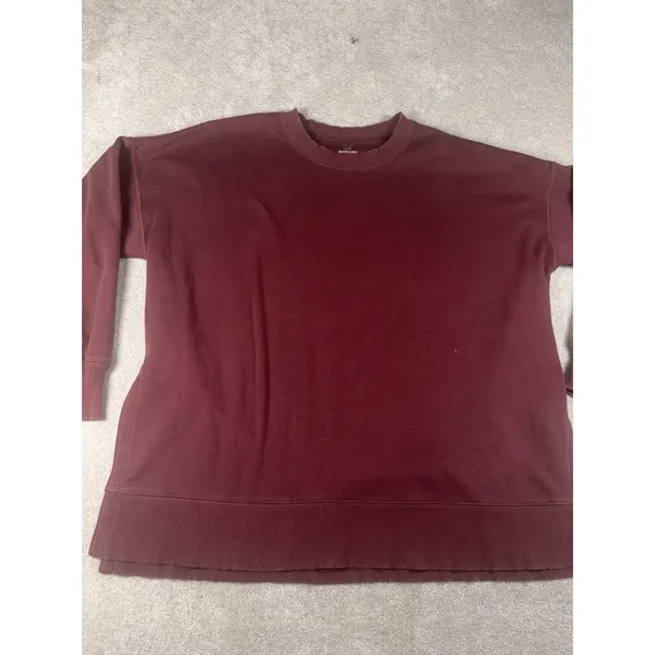 Aerie Women Sweatshirt L Burgundy Oversized Crewneck Fleece Pullover Cozy Loung - Image 2