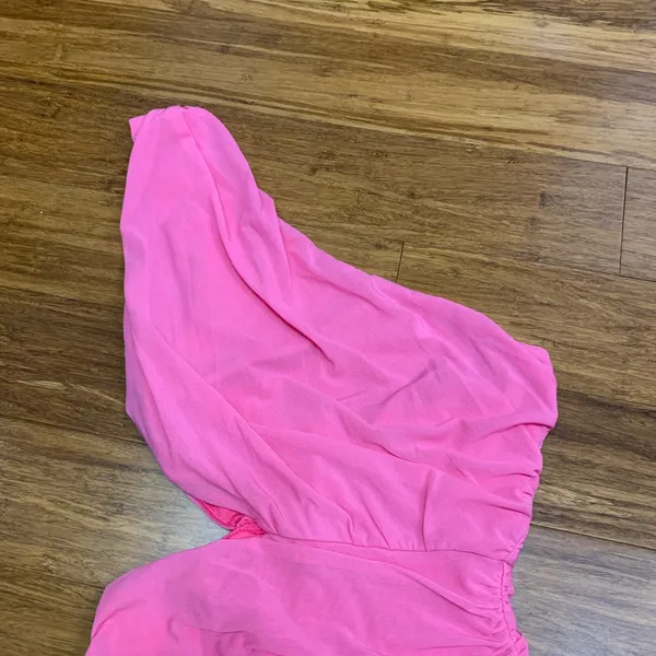 Hello Molly Hot Pink One Shoulder Cut Out Ruched Bodycon Mini Dress Size‎ XS - Image 2