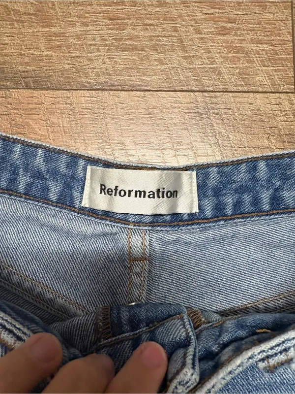 Reformation Button Fly Cut Off Jean Denim Shorts Size 27 - Image 3