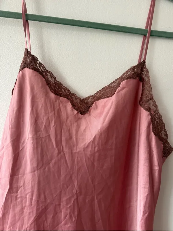 Victoria's Secret Pink Slip with Brown Lace Trim - Image 2