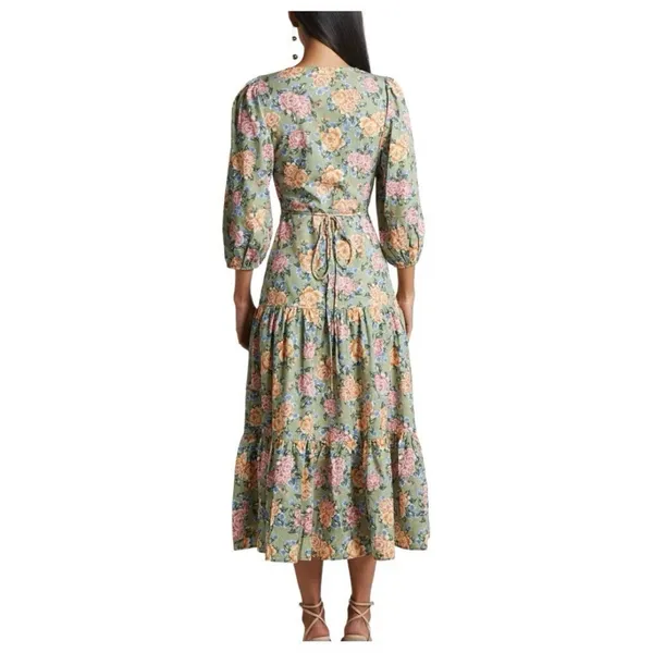 Showpo Alayna Midi Dress-Thigh Split Tiered Floral Dress in Sage Size 8 - Image 3