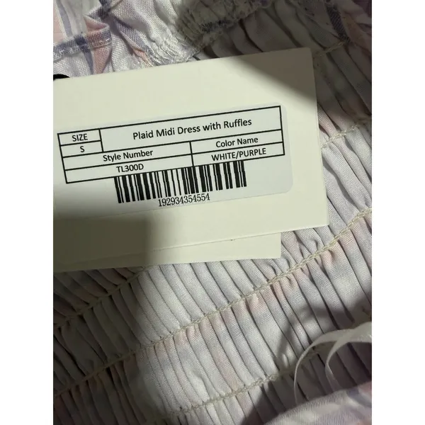 English Factory Plaid Midi Dress W/Ruffles White/Purple Women's Size‎ Small - Image 12
