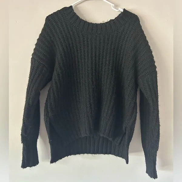 Aerie Thick Chunky Knit Black Oversized Crewneck Sweater Size XS Cozy Winter - Image 10