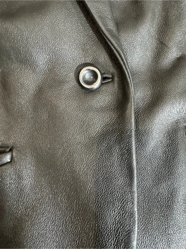 Kasper Dark Olive Leather Single-Button Blazer - Image 8