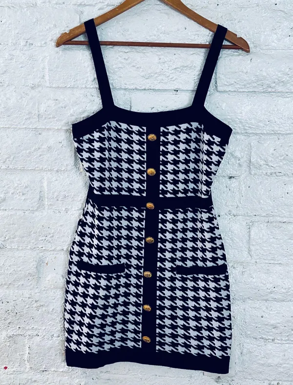 Coco and Shay Houndstooth Knit Mini Dress Size L Stretch Party Cocktail Sweater - Image 7