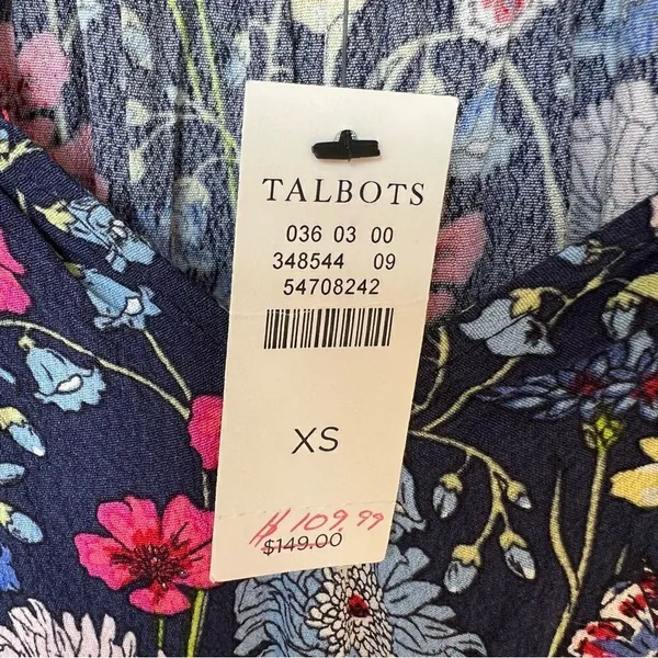 Talbots NWT Floral Short Sleeve Midi Dress Blue Pink Lightweight Summer Dress XS - Image 3