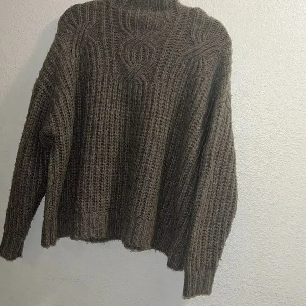 ✨AERIE Cable Mock Neck Laine Wool Grey Sz Medium Sweater✨ - Image 5