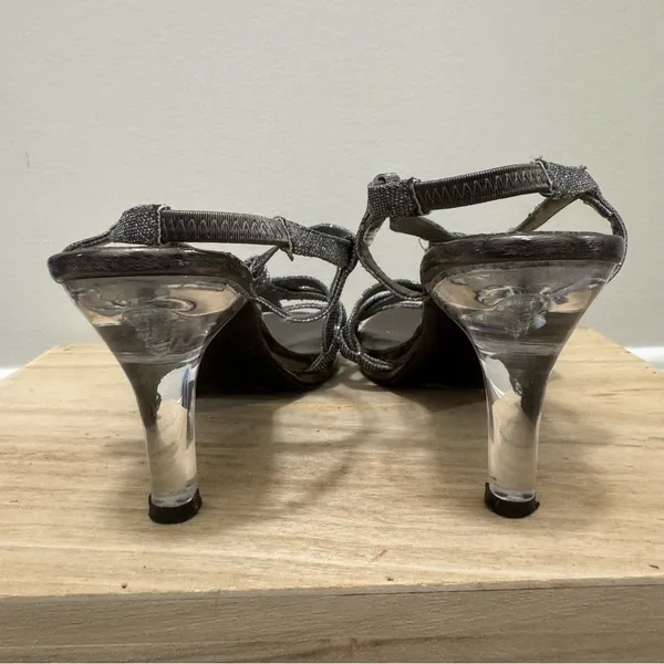 Mootsies‎ Tootsies Black & Silver Floral Foot Clear Heels 7.5 - Image 3