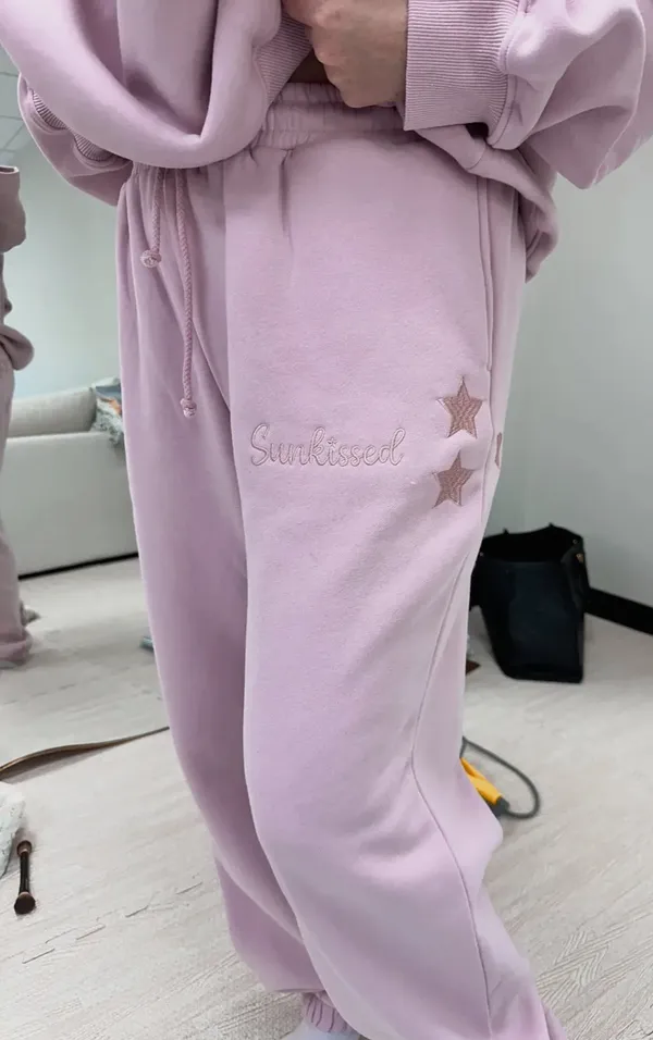 Sunkissed Coconut Brand New Release Powder Purple Embroidered Sweatpants - Image 3