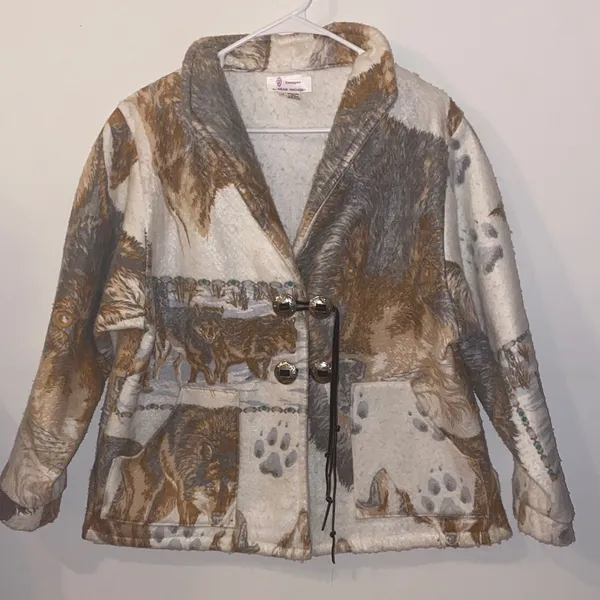 Vintage 90’s Handmade Billie Rhodes Western Shacket w Wolves Pattern Size Small - Image 2