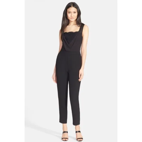Ted Baker London Black Lace Cowl Neck Tapered Jumpsuit Size 2 - Image 3