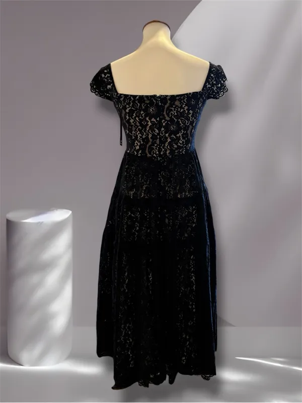 Lulus Black Lace Tiered Maxi Dress NWT XS Off-The-Shoulder V-Neck - Image 3