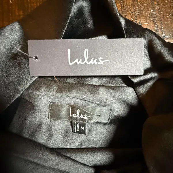Lulus Exquisite Shine Black Satin Rhinestone Strapless Maxi Dress Gown Med NWT - Image 8