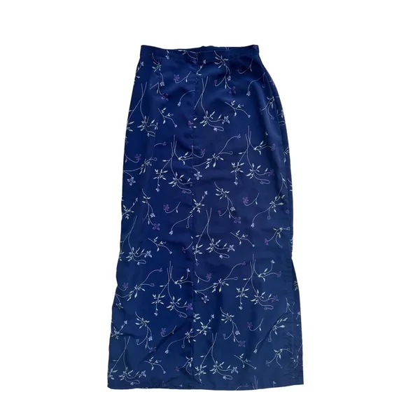 Vintage Y2K Aeropostale Navy Blue Floral Midi Slip Skirt Size 6 Slit Whimsygoth - Image 2