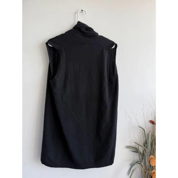 Neiman Marcus Cashmere Vest Womens Medium Black Draped‎ Open Front Cardigan Luxe - Image 3