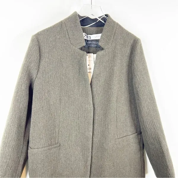 NWT ZARA Minimalist Wool Blend Jacket Women's Size L‎ Brown Scandi Style - Image 4