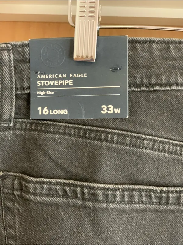 AmericanEagle Stovepipe HighRise Stretch Wide-Leg Cuff Jeans Size-16 Long Grunge - Image 3