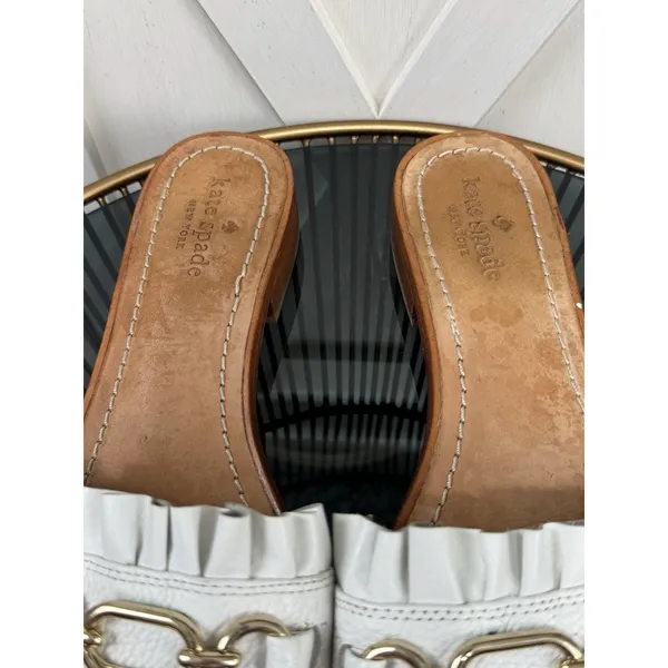 Kate Spade New York Brie Sandals Women’s 8.5 M White Leather Gold Chain Fringe - Image 8