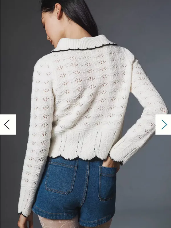 Anthropologie Women’s Collared Pointelle Button Front Cardigan Sweater Size L - Image 2