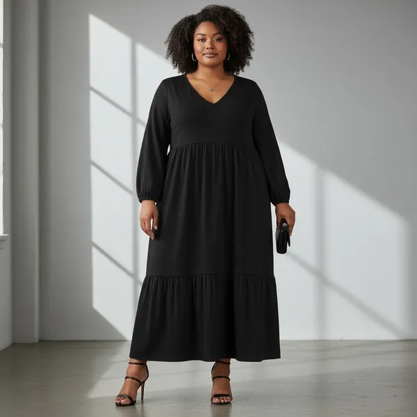 ASOS DESIGN Curve Black Tiered Midi Dress Size 16 NWT - Image 9