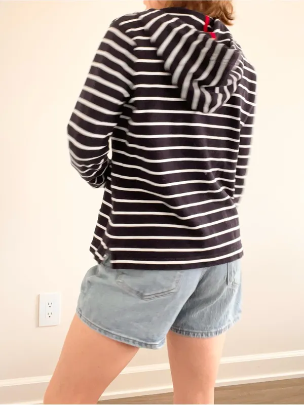 Ralph Lauren Navy and White Striped Half-Zip Hoodie with Red Accents - Image 4