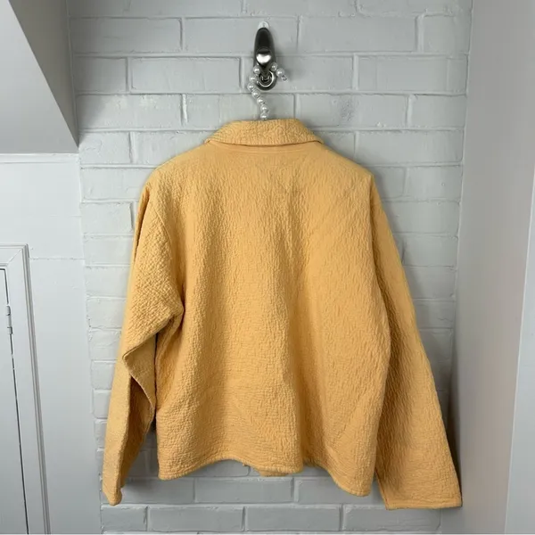 El Huarache Cottons Yellow Textured Button Front 100% Cotton Jacket Size L - Image 9