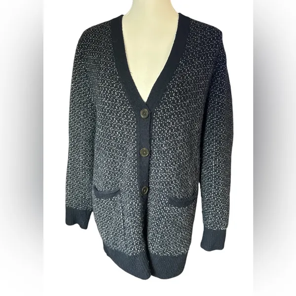 Madewell Bird’s Eye Maysfield Navy and White Women's Cardigan Sweater - Image 3